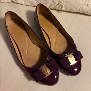 Salvatore Ferragamo Dark Purple Flats with Gold Accent